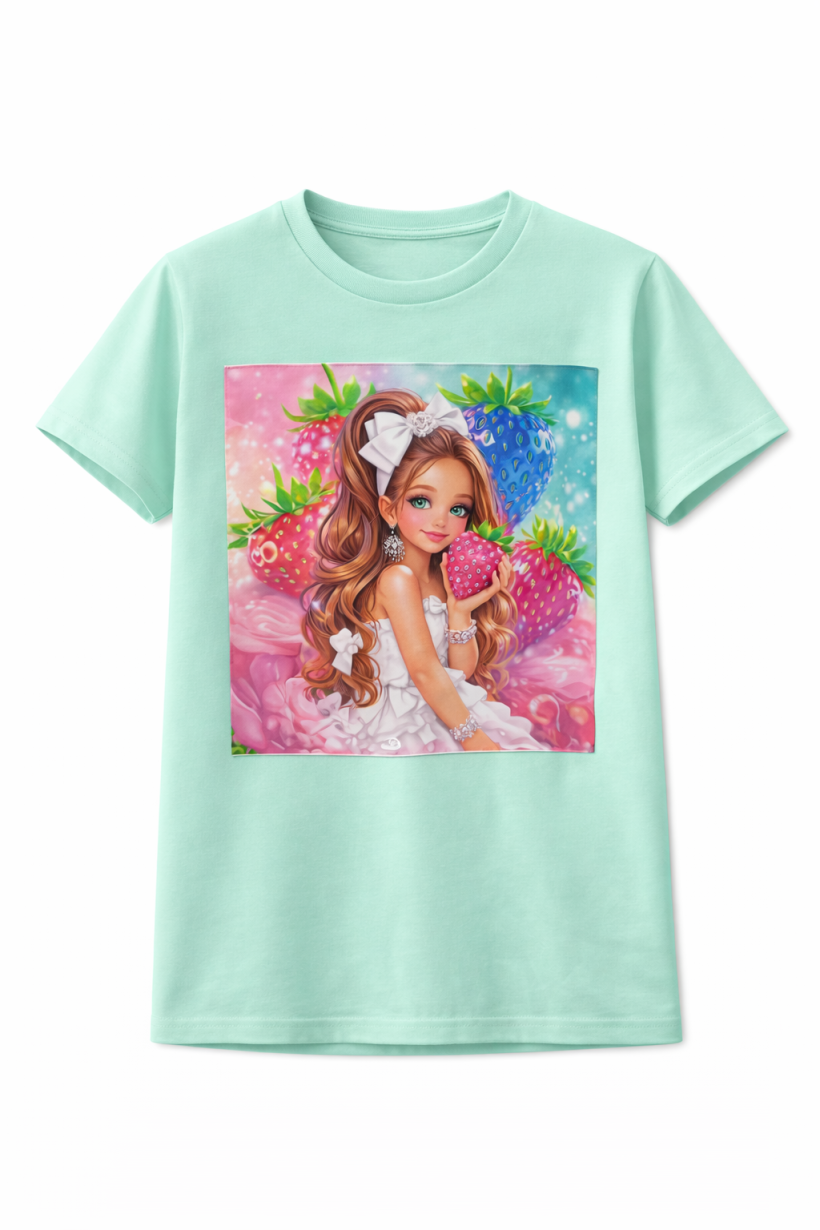 T-shirt migający dziewczynka truskawka mięta