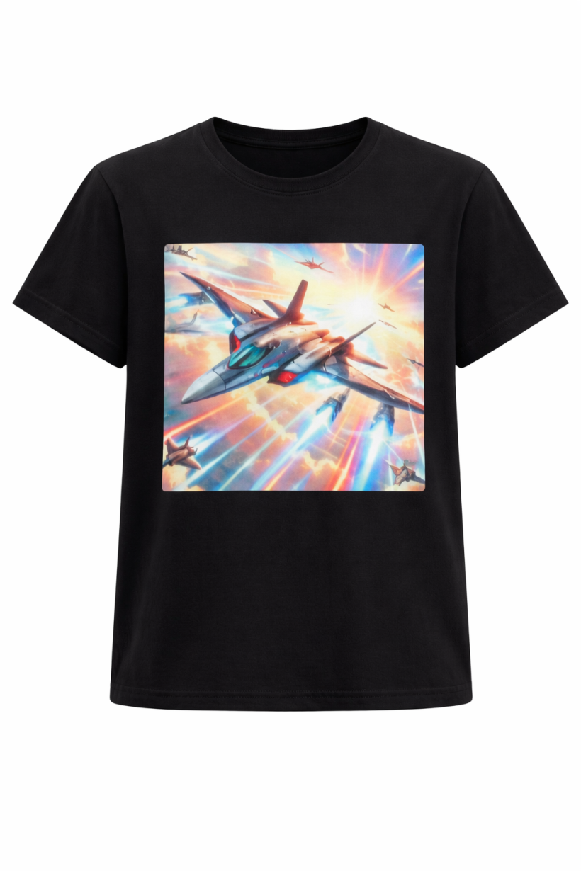 T-shirt migający odrzutowiec czarny