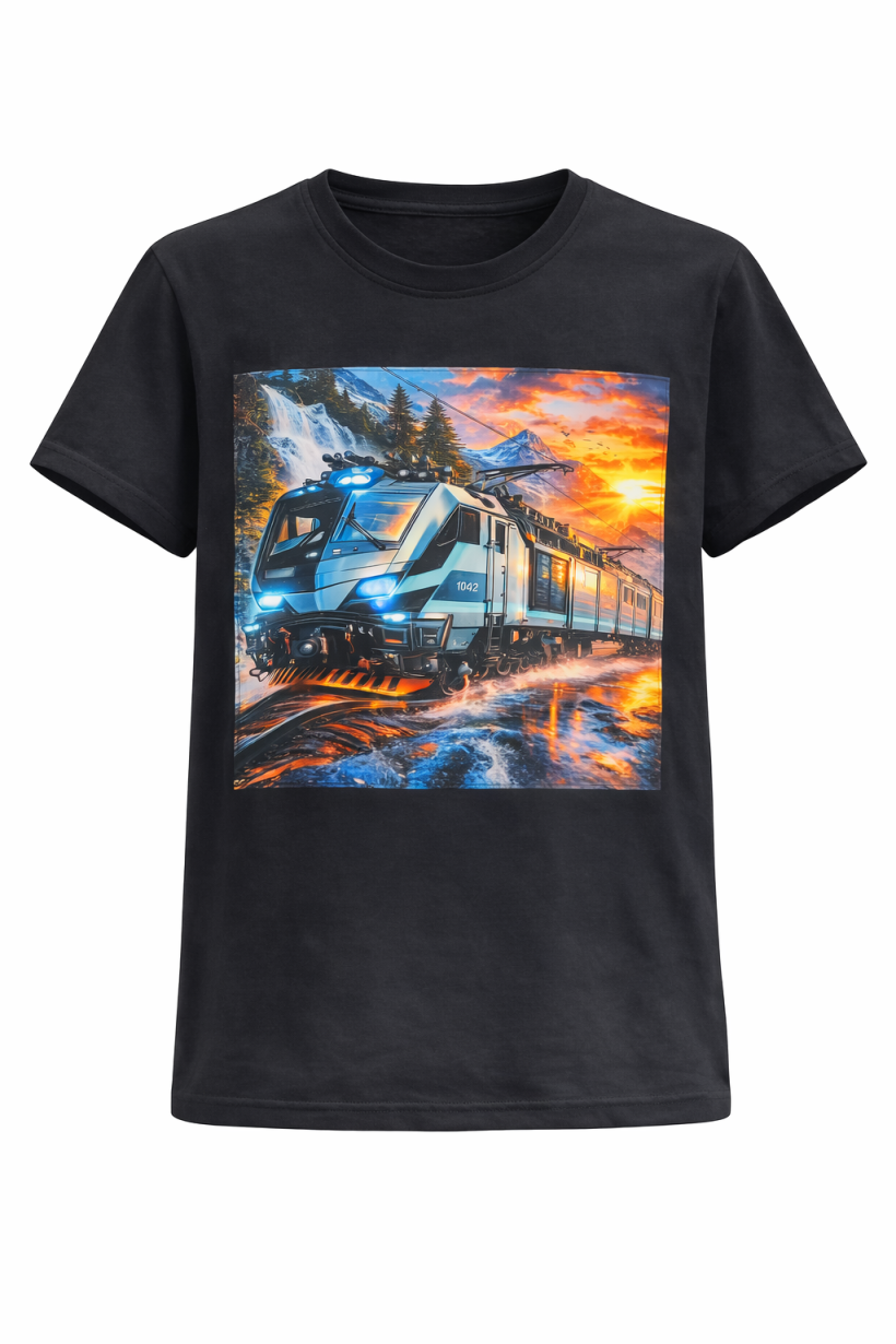 T-shirt migający pociąg czarny