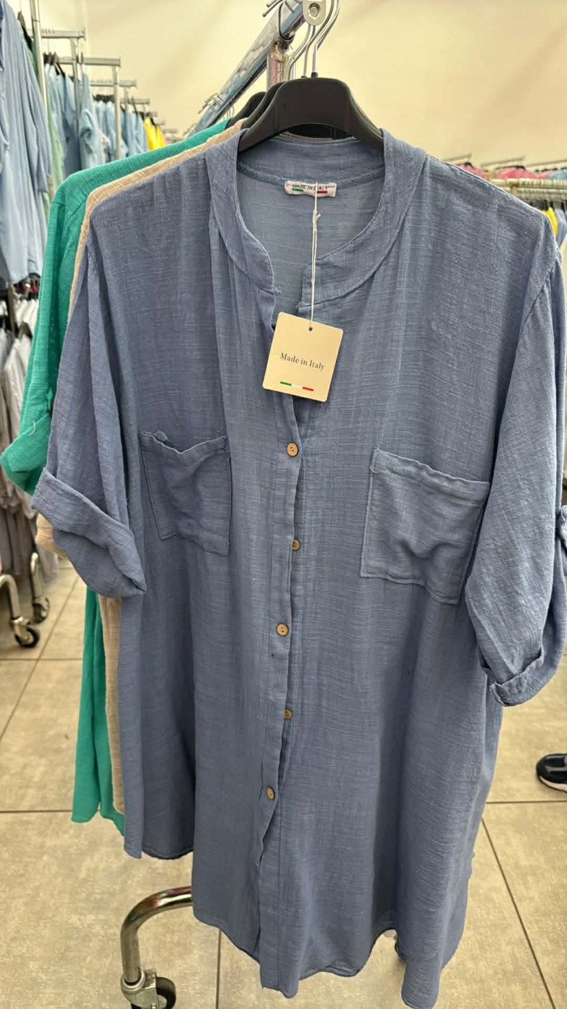 Italia nr.11 - Koszula jednokolorowa na stójce - D6050 - jeansowy