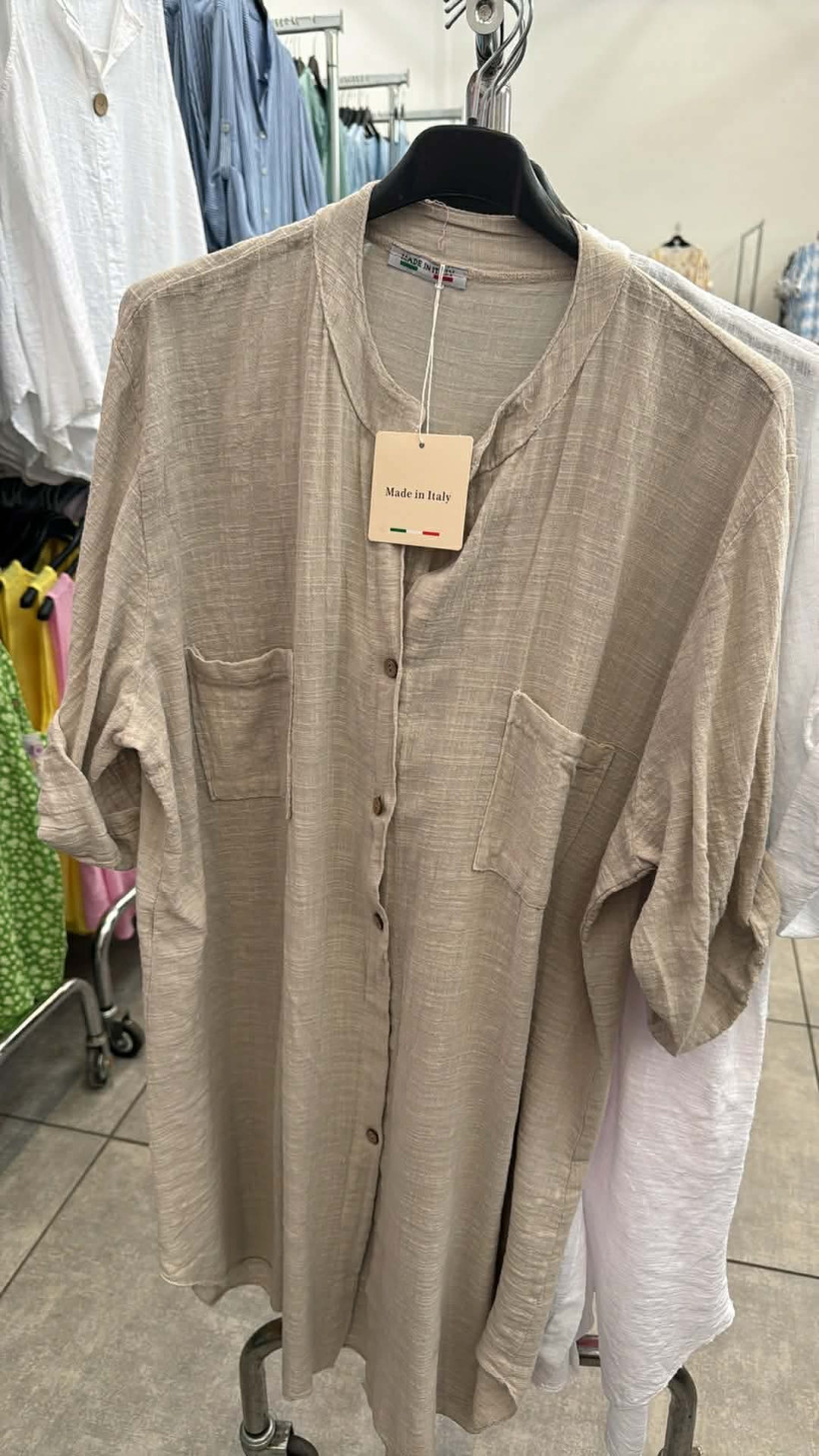 Italia nr.11 - Koszula jednokolorowa na stójce - D6050 - beżowy