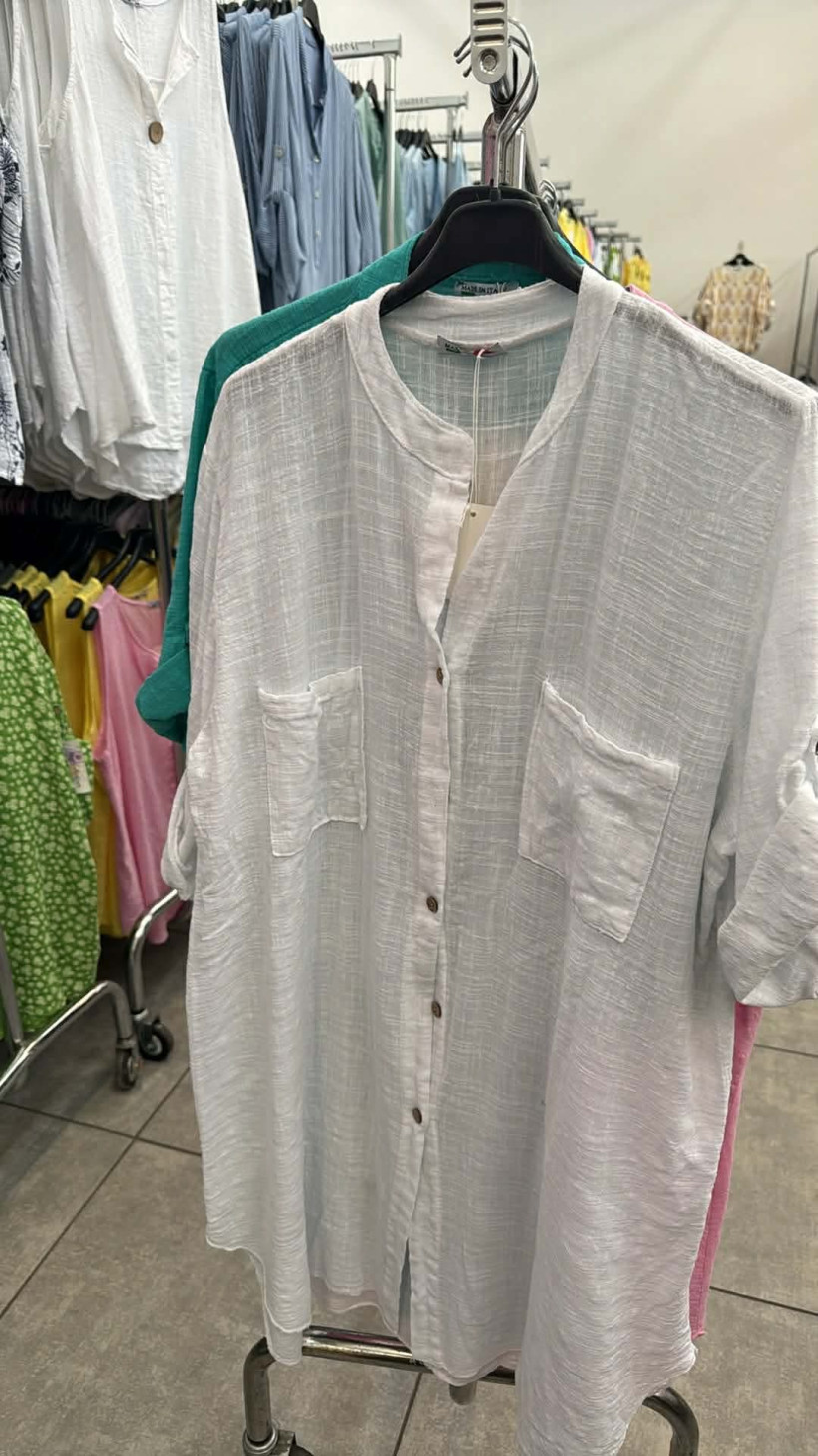 Italia nr.11 - Koszula jednokolorowa na stójce - D6050 - biały