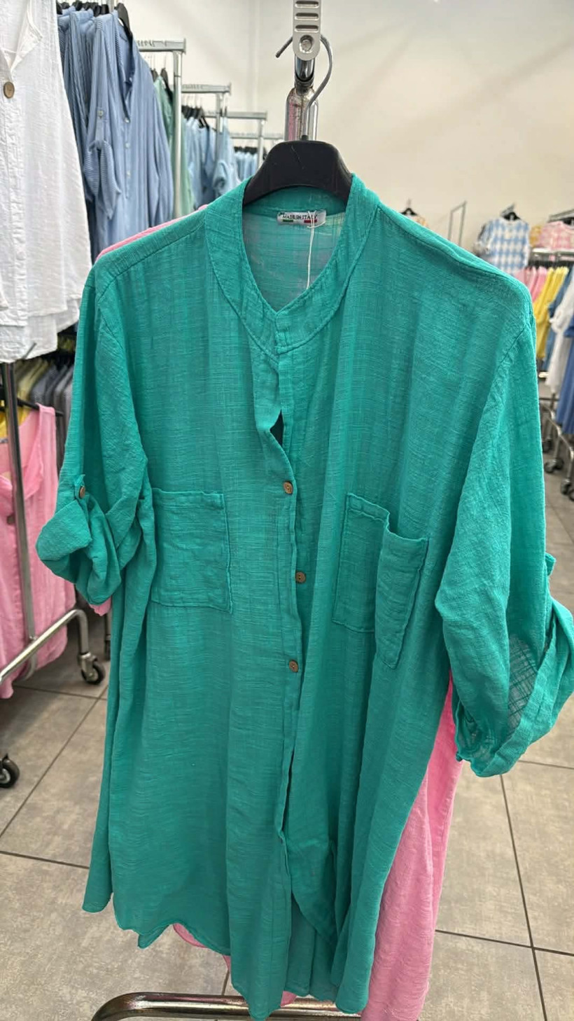 Italia nr.11 - Koszula jednokolorowa na stójce - D6050 - turkusowy