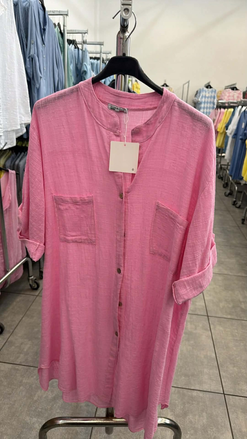 Italia nr.11 - Koszula jednokolorowa  na stójce - D6050 - różowy