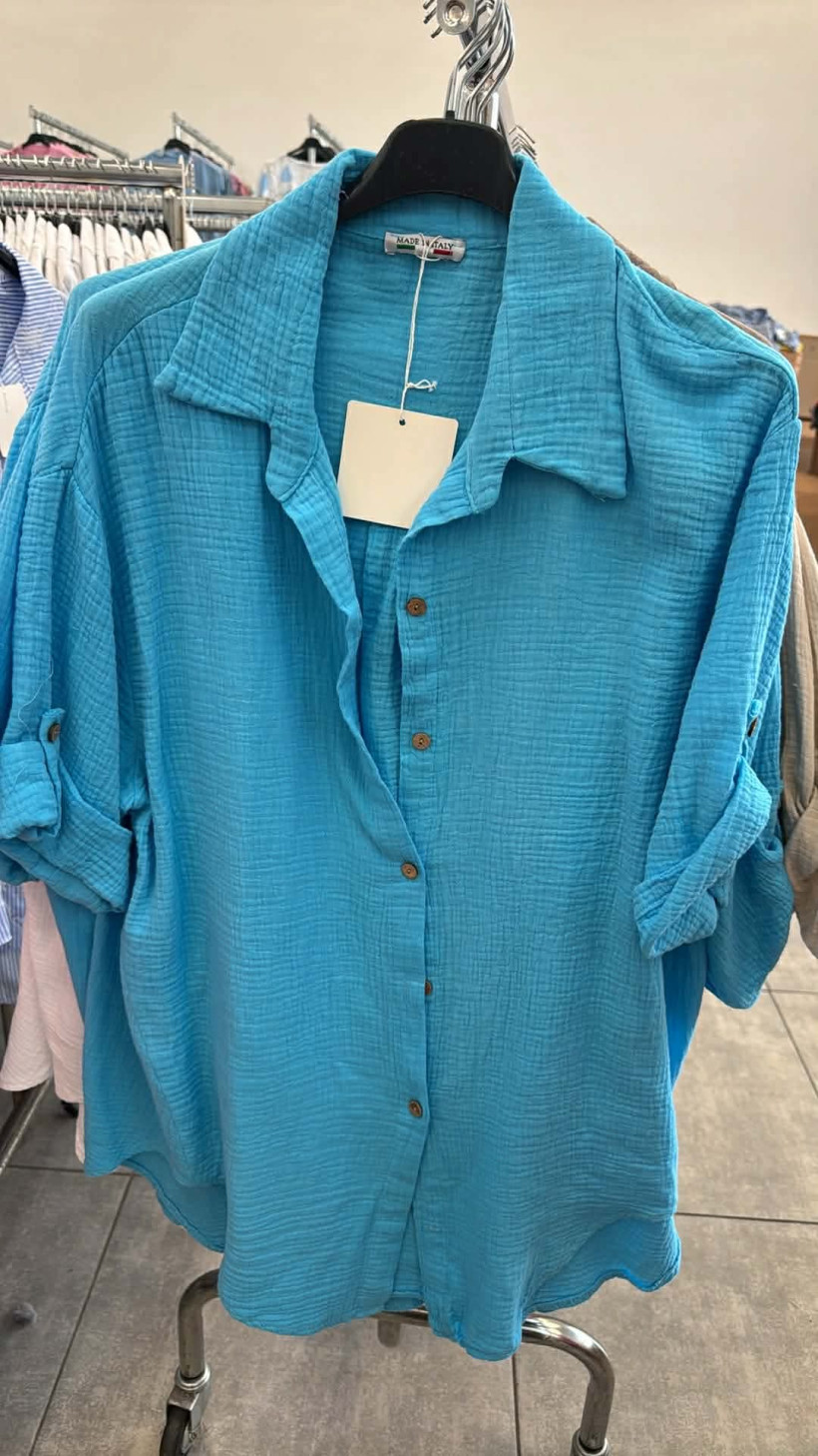 Italia nr.11 - Koszula jednokolorowa muślinowa - 6132 - niebieski