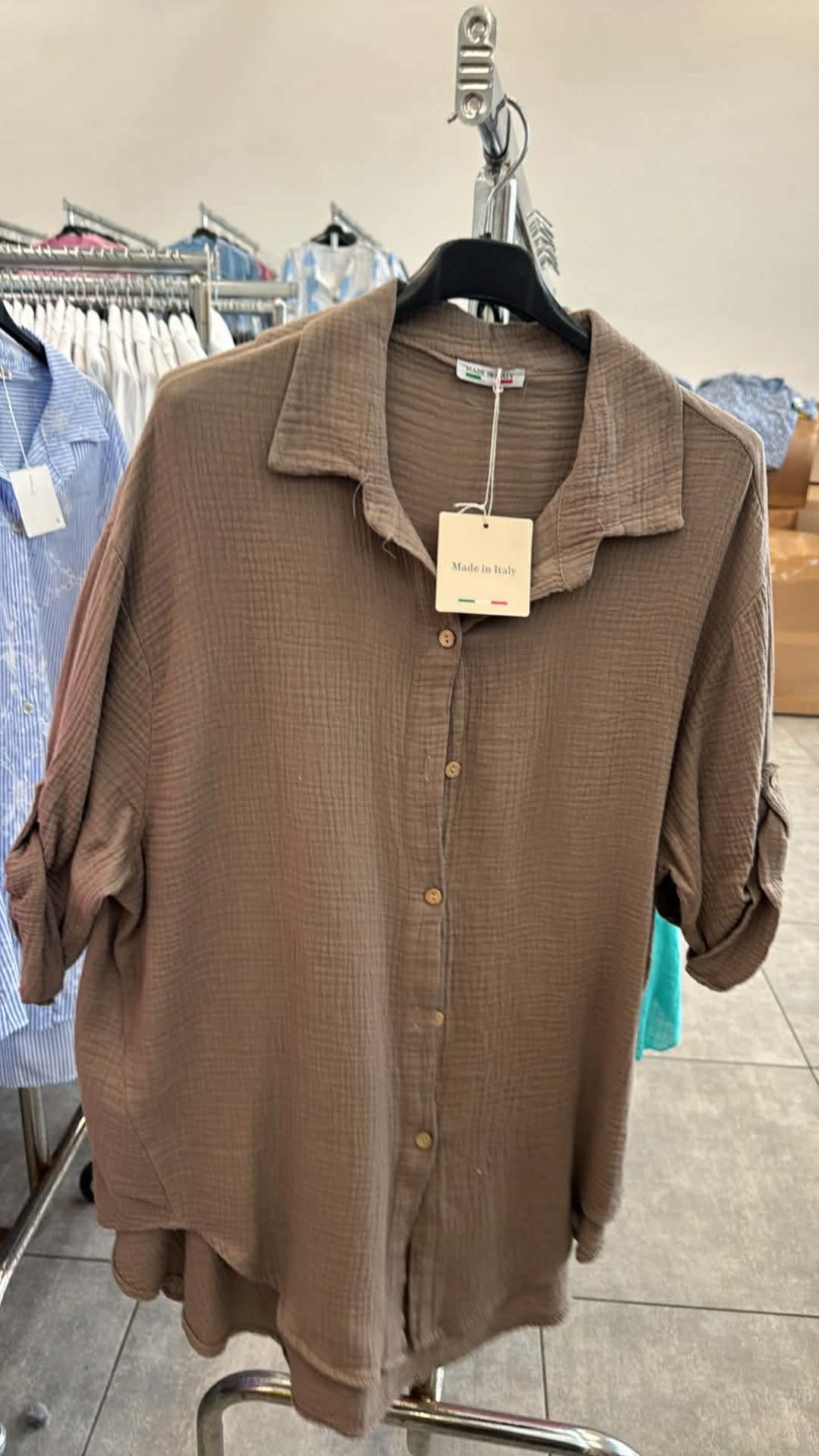 Italia nr.11 - Koszula jednokolorowa muślinowa - 6132 - fango