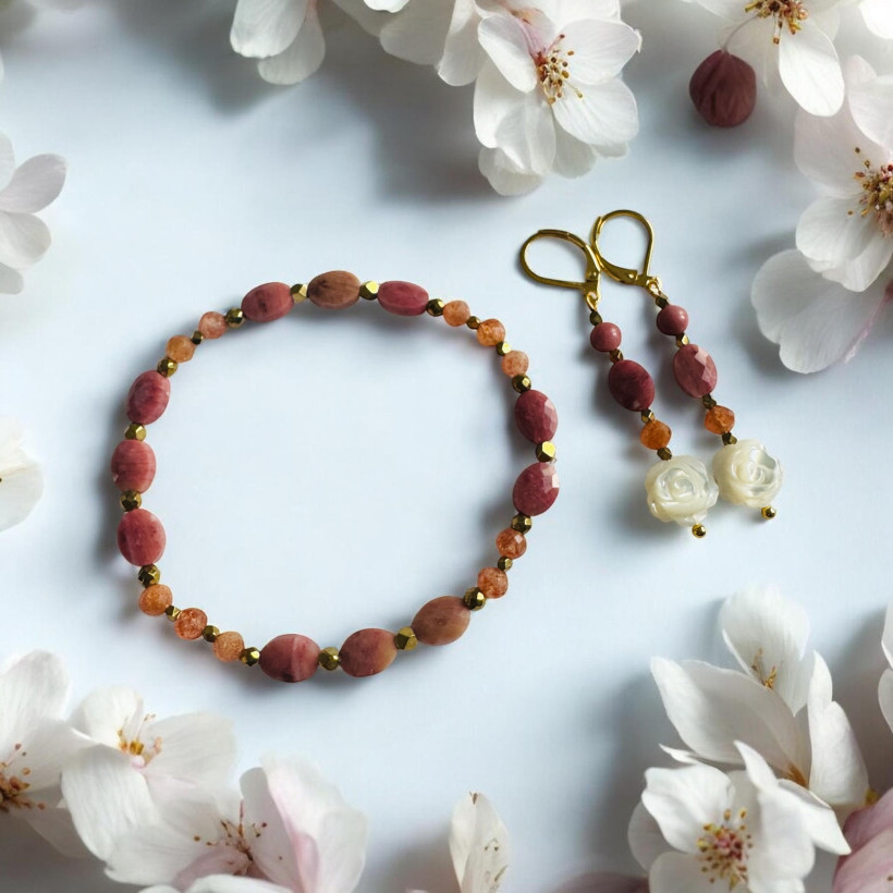 Bracelet et boucles rhodonite 