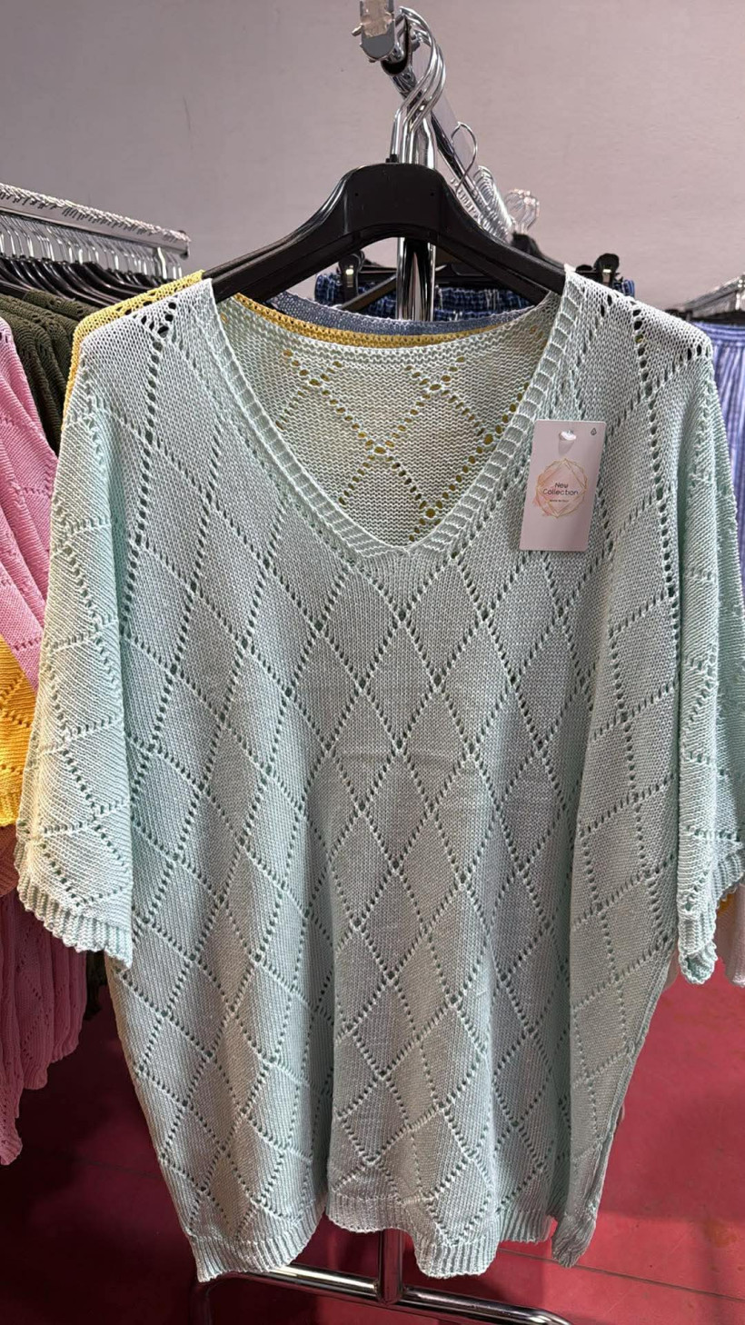 Italia nr.11 - Sweter jednokolorowy, niciak wzór romby - 3857 - mięta 