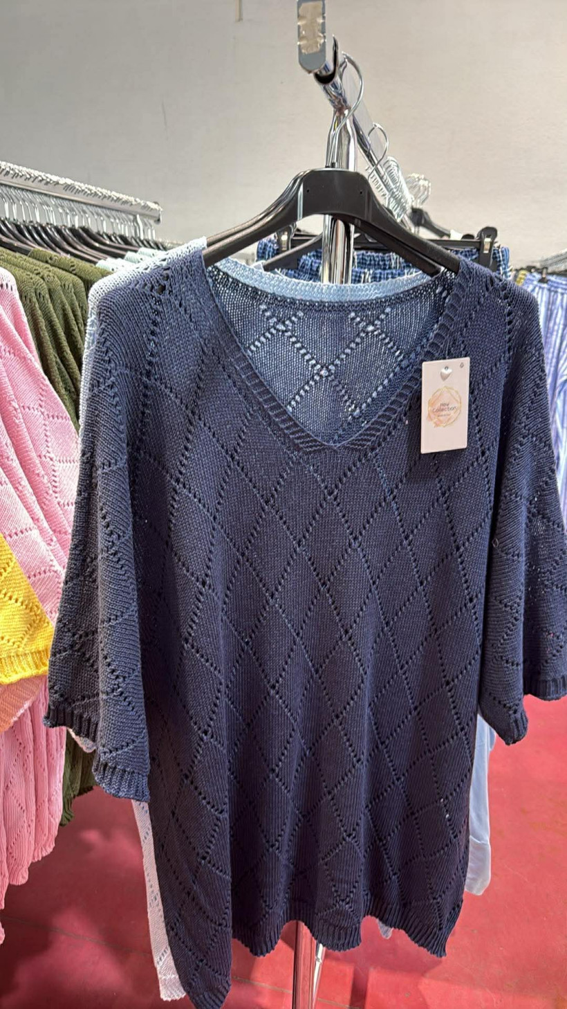 Italia nr.11 - Sweter jednokolorowy, niciak wzór romby - 3857 - granat