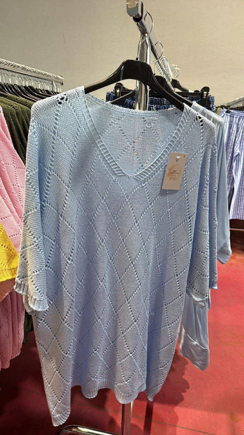 Italia nr.11 - Sweter jednokolorowy, niciak wzór romby - 3857 - niebieski