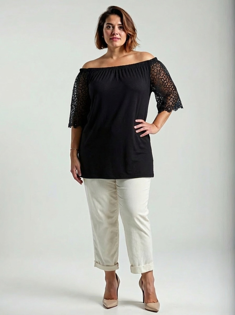  Elegancka bluzka damska plus size z koronką w rekawach