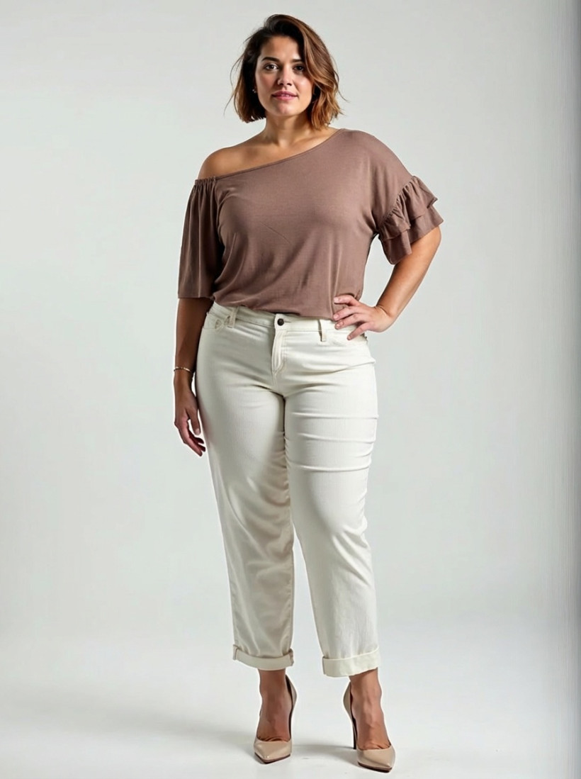 ✨ Elegancka bluzka PLUS SIZE damska falbanka w ramieniu ✨