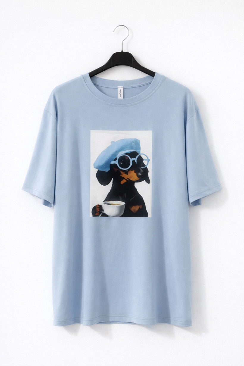 Bluzka niebieska z jamnikiem 