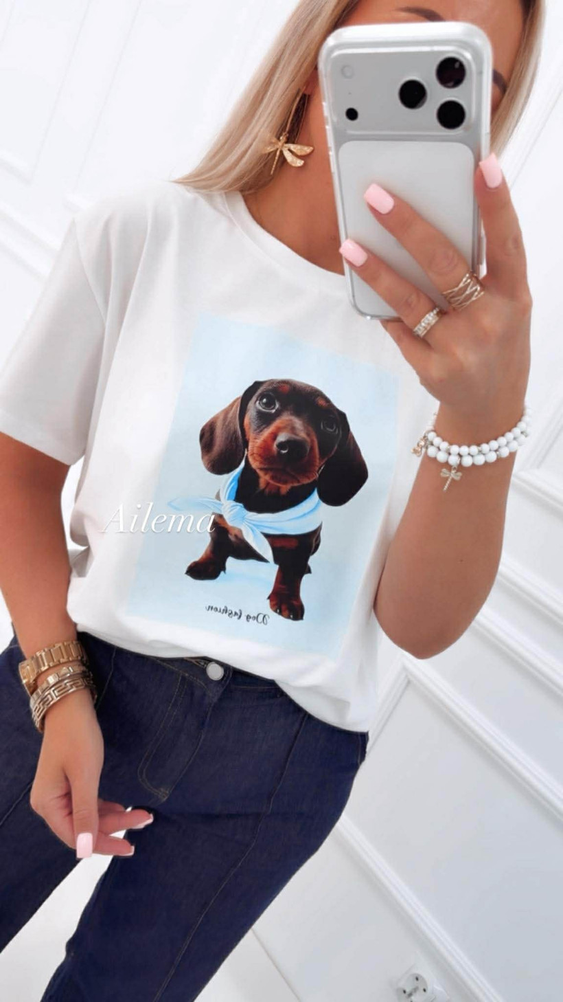 Koszulka okrągły dekolt, krótki rękaw KS44 słodki jamnik