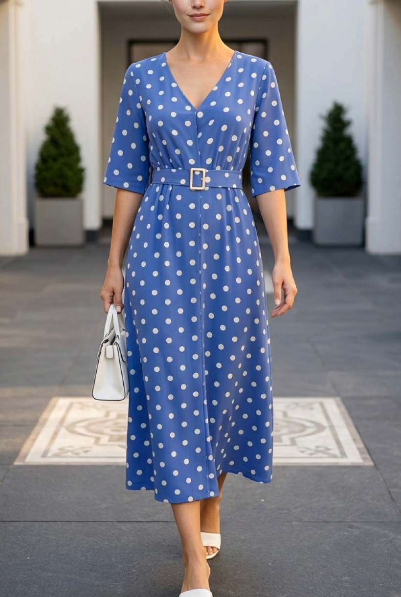 Sukienka w groszki granatowa