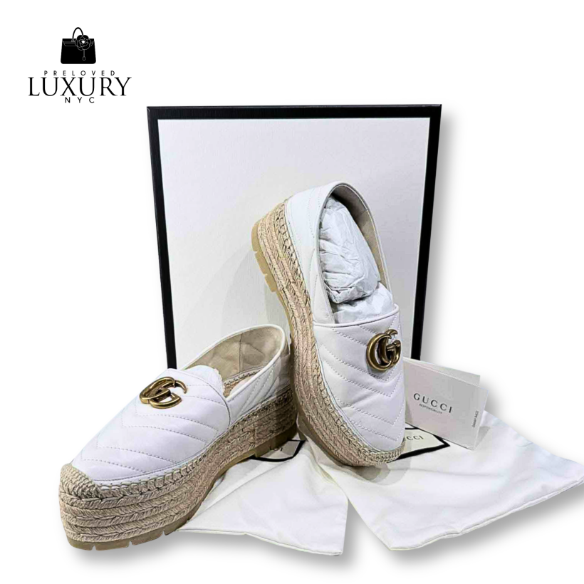 GUCCI GG Marmont Espadrilles 551884/Leather/White/Size 36.5