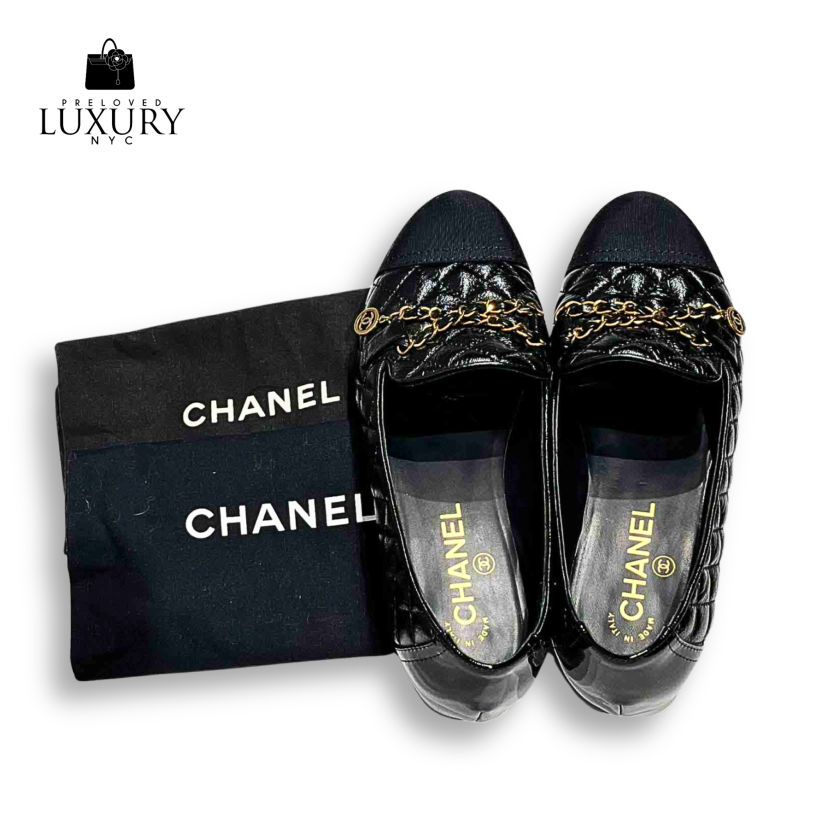 CHANEL Chain Loafers 37.5