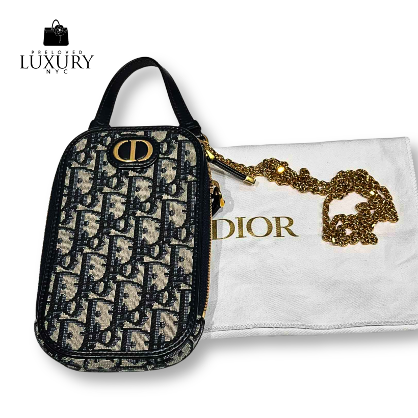 CHRISTIAN DIOR Montaigne Oblique Chain Shoulder Phone Holder