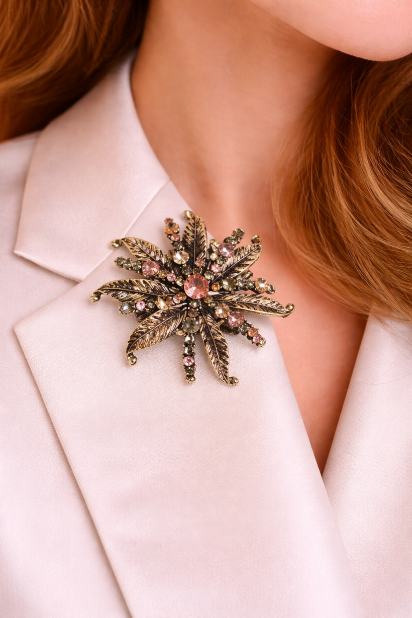 Broszka P394 kwiat z kolorowymi cyrkoniami 