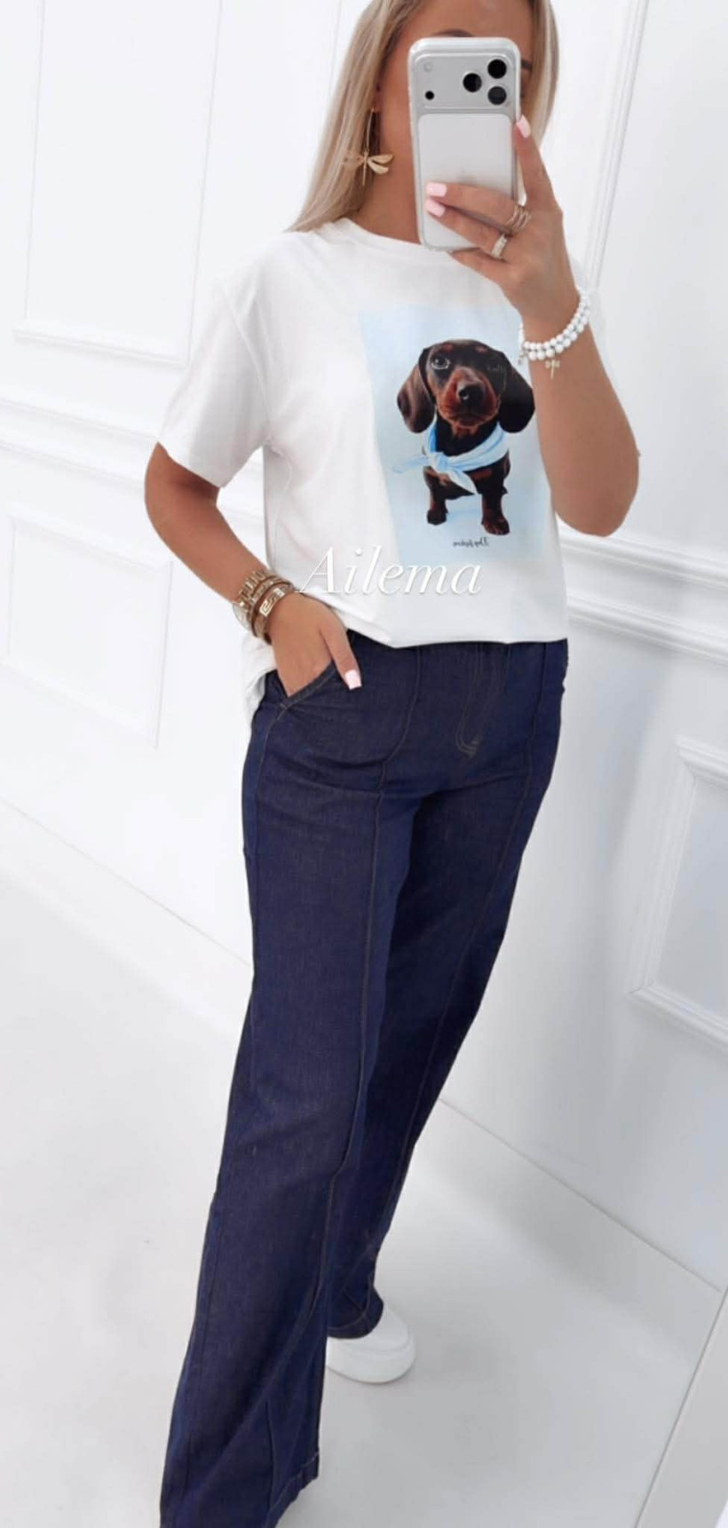 Jeansy M.Sara BQ3113-1 ciemny denim, szeroka nogawka 