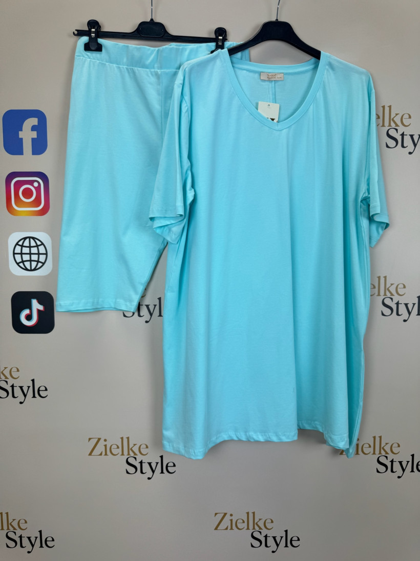 Komplet tunika w serek + spodenki, jednokolorowy, ww - 3xl/4xl - 3525 - mięta