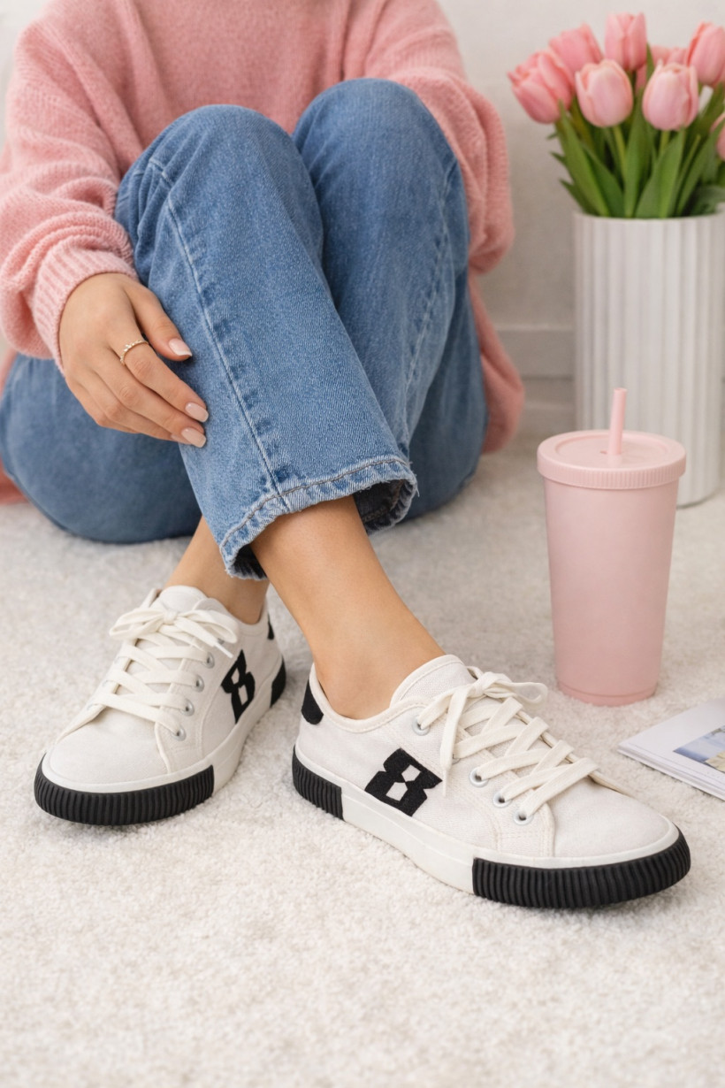 Buty białe z brązem