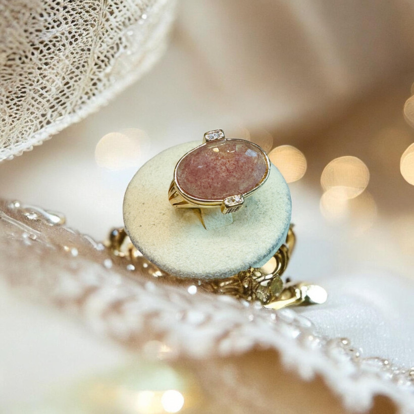 Bague ajustable quartz fraise