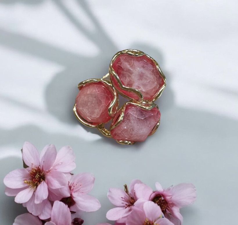 Bague ajustable quartz fuchsia  