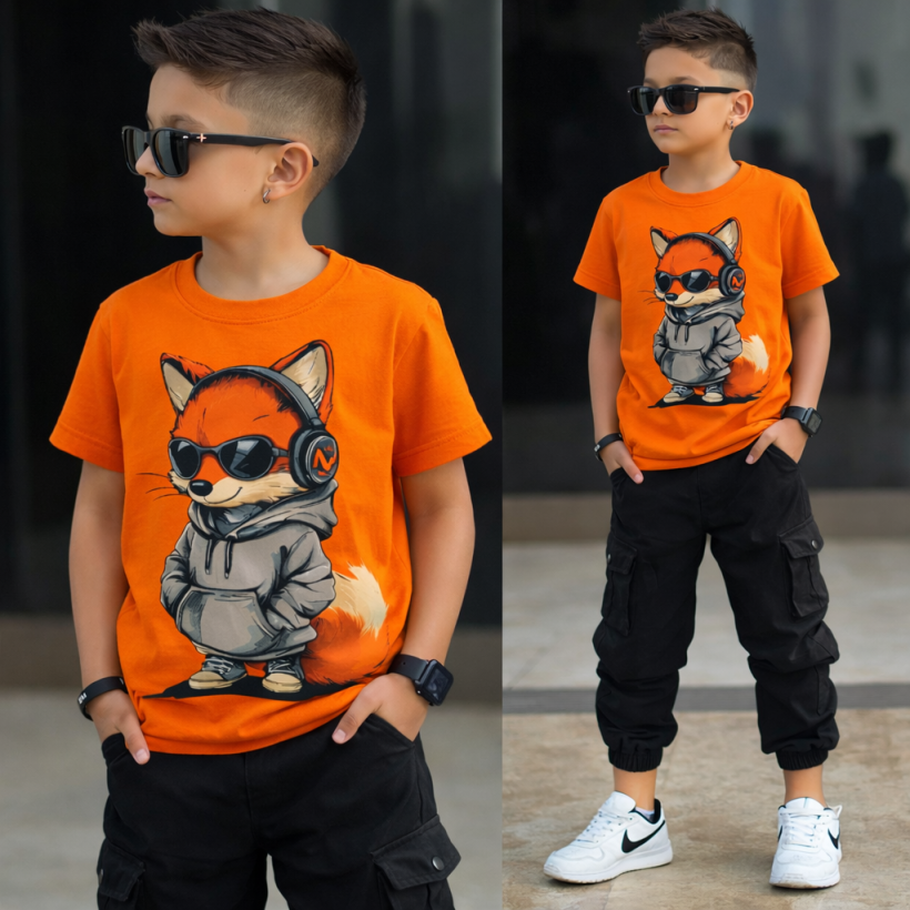 ZA T-shirt POMARAŃCZ - lis w oksach i bluzie