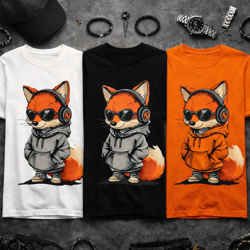 ZA T-shirt BIAŁY - lis w oksach i bluzie