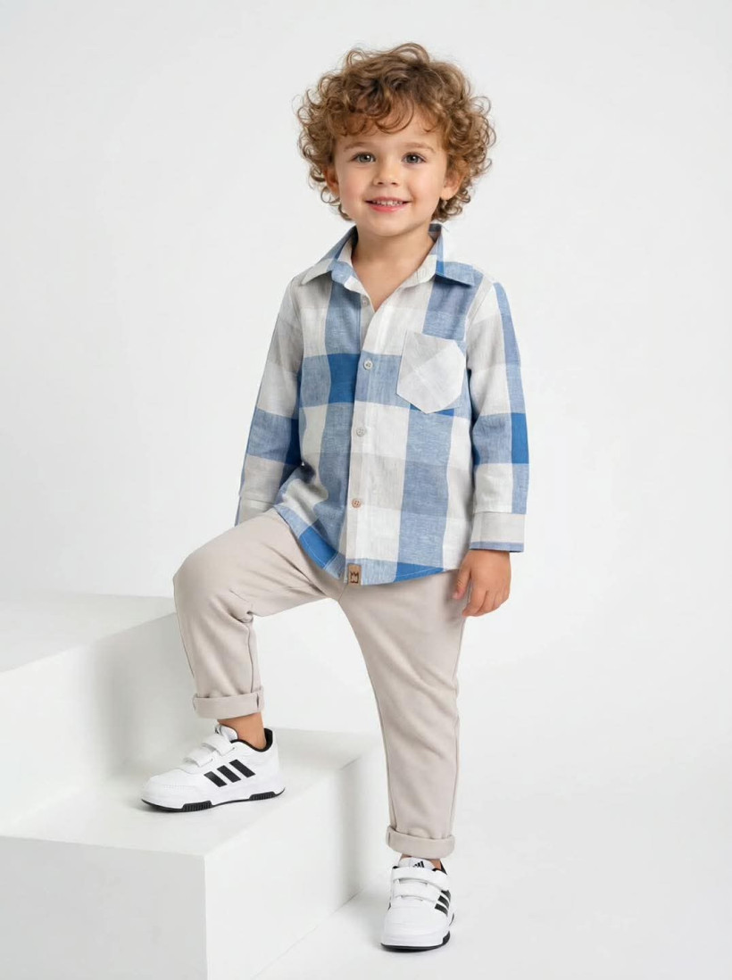 KOSZULA KRATA BEŻOWO-BŁEKITNA MIMI