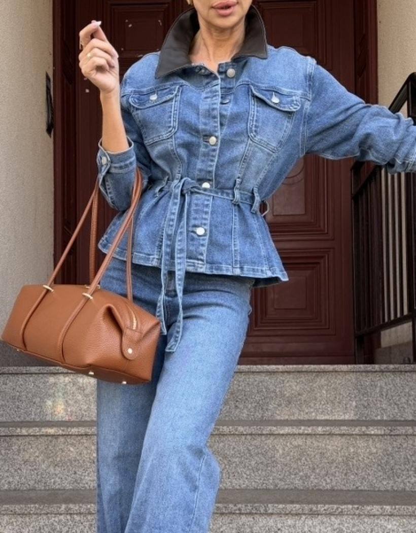 KATE  KATANA JEANS GRANAT CZEKOLADOWY KOŁNIERZ PASEK