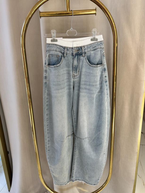 LARA SPODNIE JASNY JEANS BALLOON FIT GUMKA