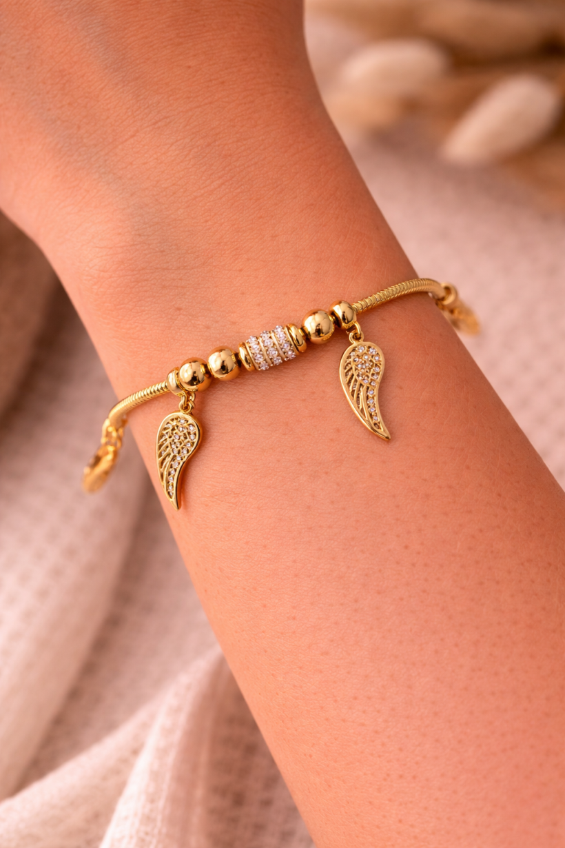 Bransoletka żyłka P403 półpandorka skrzydło cyrkonie