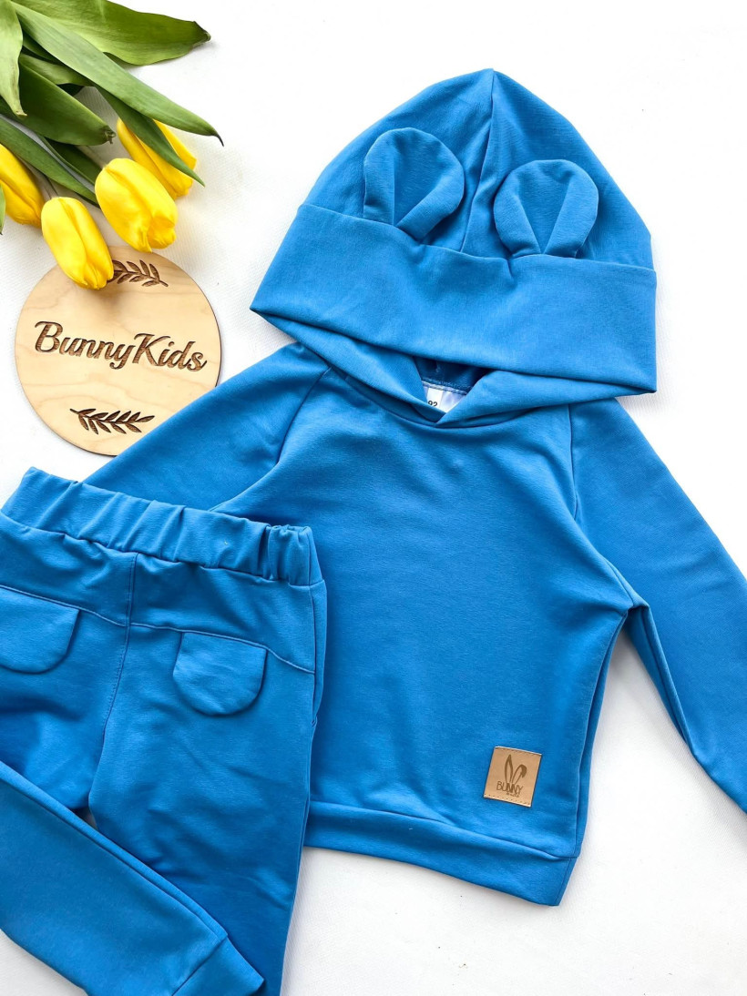 KOMPLET DRESOWY MIĘTA BLUZA Z USZKAMI + SPODNIE BUNNY KIDS