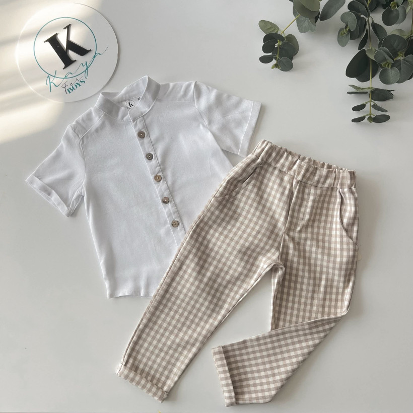 KOSZULA STÓJKA BIAŁA LEN+WISKOZA KRÓTKI RĘKAW KAYA