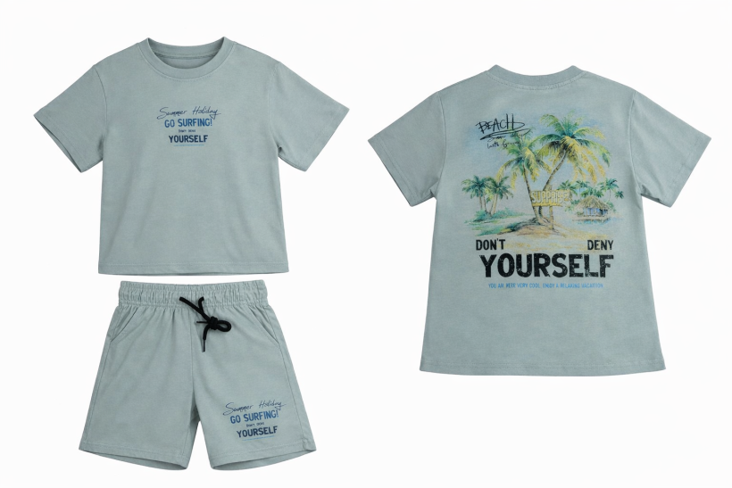 Komplet 2cz T-shirt  GO SURFUNG  spodenki KD-2072- Szałwia  