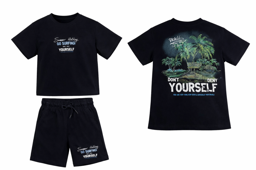Komplet 2cz T-shirt  GO SURFUNG  spodenki KD-2070- CZARNY