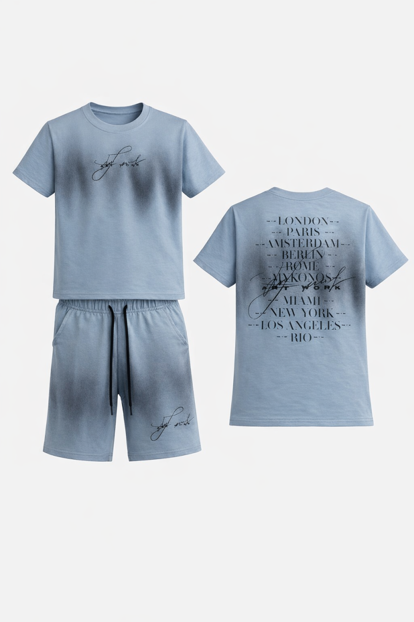 Komplet 2 cz koszulka ART WORK  spodenki KD-2065- NIEBIESKI 