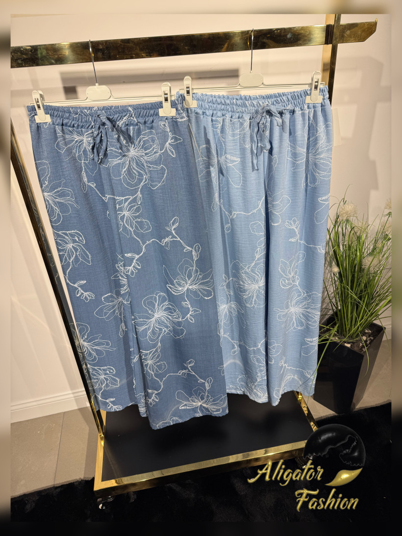 Spodnie cienki jeans kwiaty
