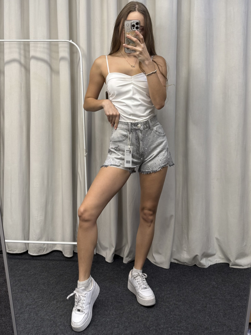 Szorty jeansowe szare z diamencikami