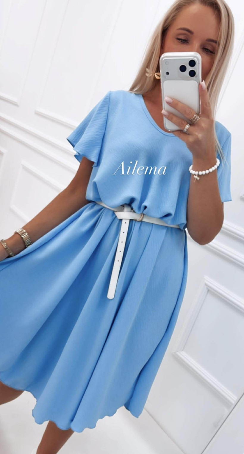 Sukienka kreszowana krótki rękaw SK203 dekolt serek 