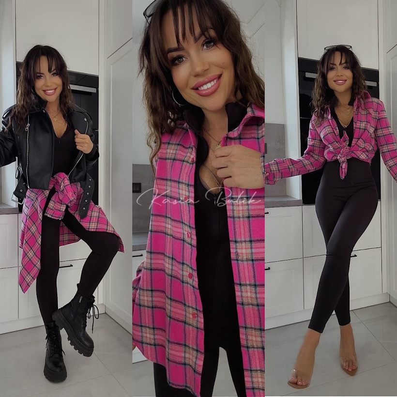 Koszula Bawełniana Greta Krata Fuksjowo&Czarna