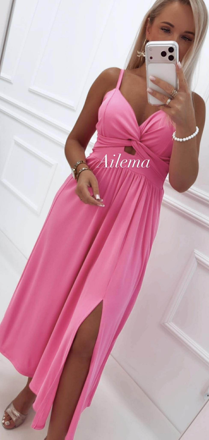 Sukienka prążek SK430 przeplatany dekolt 