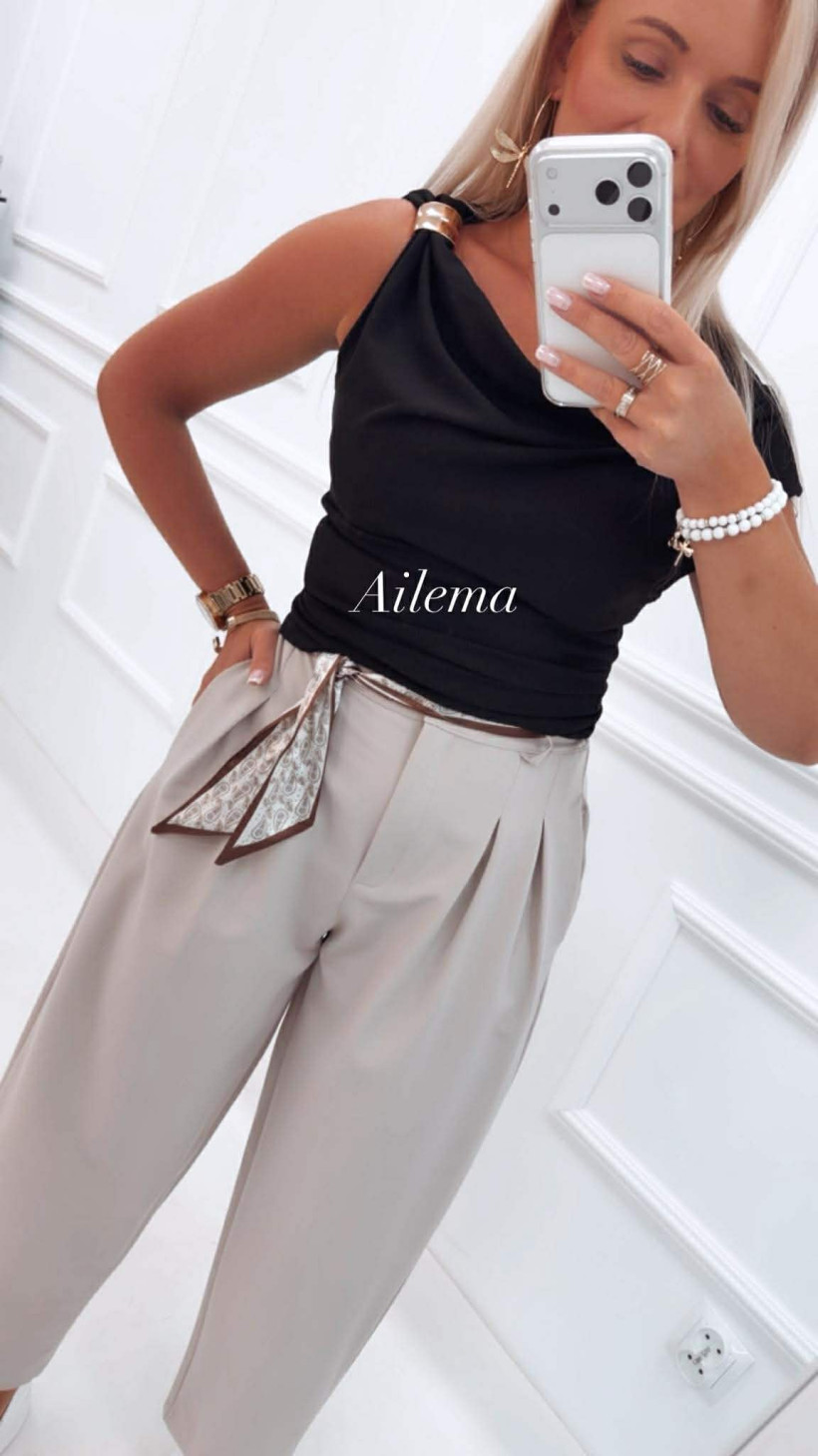 Spodnie materiałowe SP691 pas apaszka 