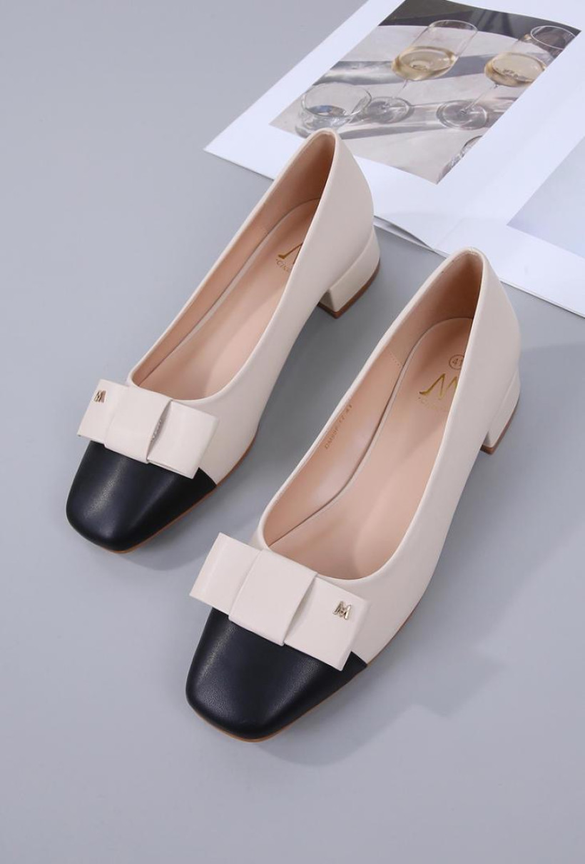 XL OBCAS cink me dm99f-17 black/beige nadwymiary damskie łączony obcas czarno beżowy z kokardą