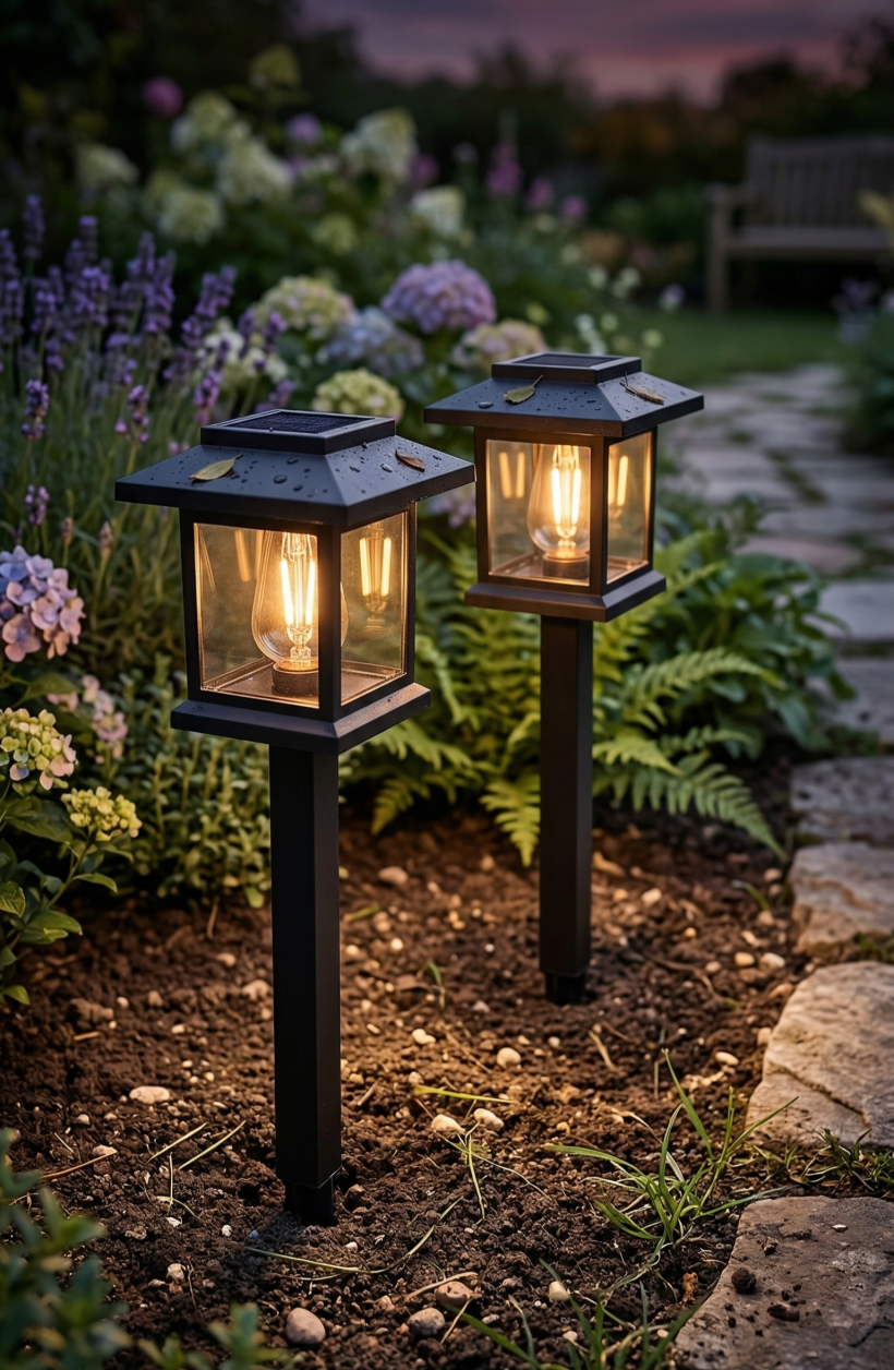 Lampki solarne wbijane kwadratowe 2 sztuki zestaw ciepła biel 