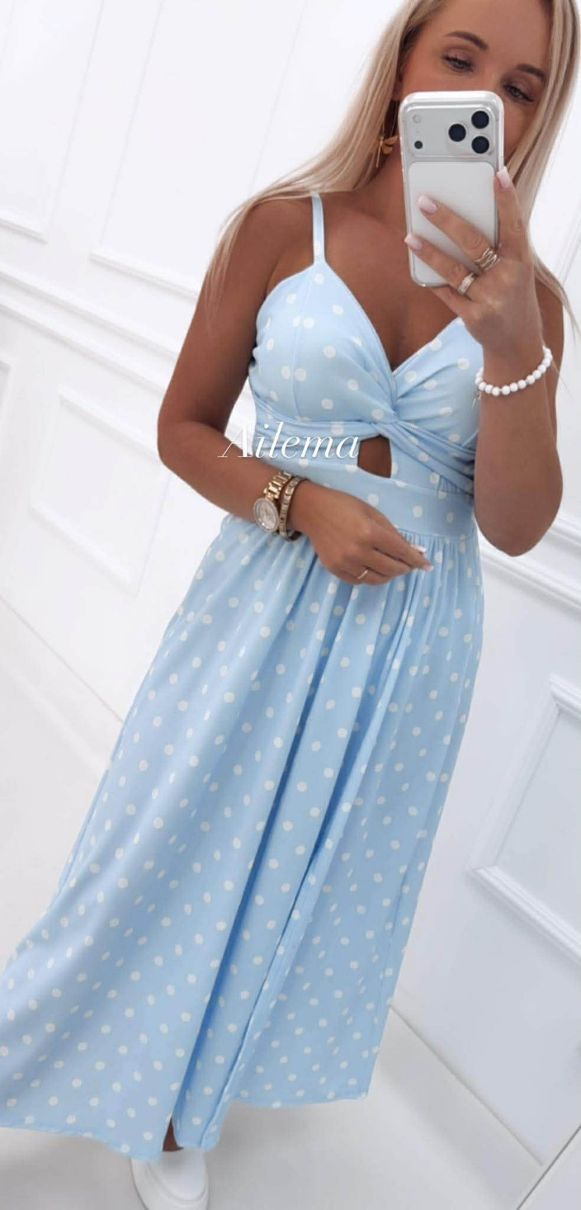 Sukienka prążek przeplatany dekolt SK743 groszki