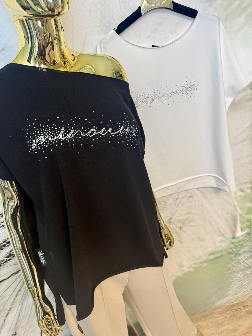 Bluzeczka Agnes (krótki rękaw) z cyrkoniowym napisem Minouu