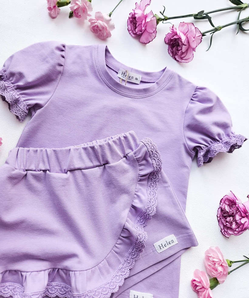 SPÓDNICO-SPODENKI LILA Z FALBANKĄ I KORONKĄ HELEN